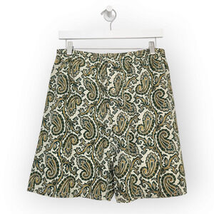 Vintage High Waisted White Green Yellow Paisley Boxer Shorts M L